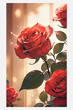 红色玫瑰手绘壁纸图片-众图网