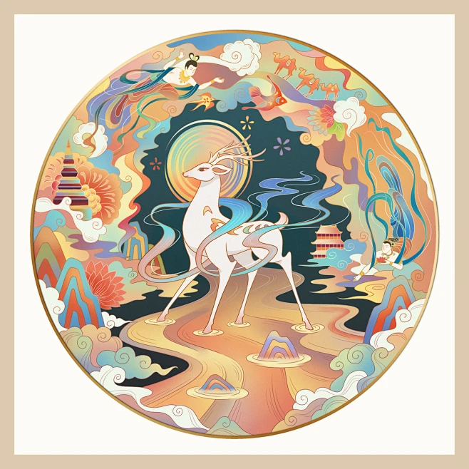 敦煌元素九色鹿_ikk__插画师作品_涂鸦王国gracg.com图片_鹿图片素材-花瓣网