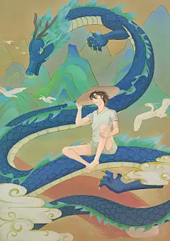 人物御龙帛画拟人 | 狮子园 - 原创作品 - 涂鸦王国插画