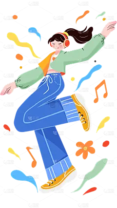 人物系列插画感手绘彩色青春感城市街头青年唱歌跳舞元素