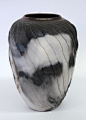 Studio art pottery, Nancy Meeker, Strip-built earthenware vase with burnished collar: 