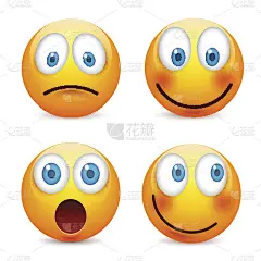 蓝眼睛的笑脸，表情包。黄脸带着情绪。面部表情。3 d现实emoji。伤心,高兴,生气的脸。有趣的卡通