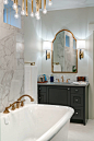 Beautiful chandelier peeking out - Transitional - Bathroom - Calgary - by Kon-strux Developments | Houzz