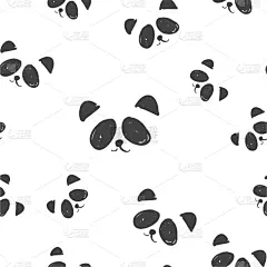 黑白图片,熊猫,插画,线条画,动物头,可爱的,华丽的,二件式睡衣,野生动物,壁纸