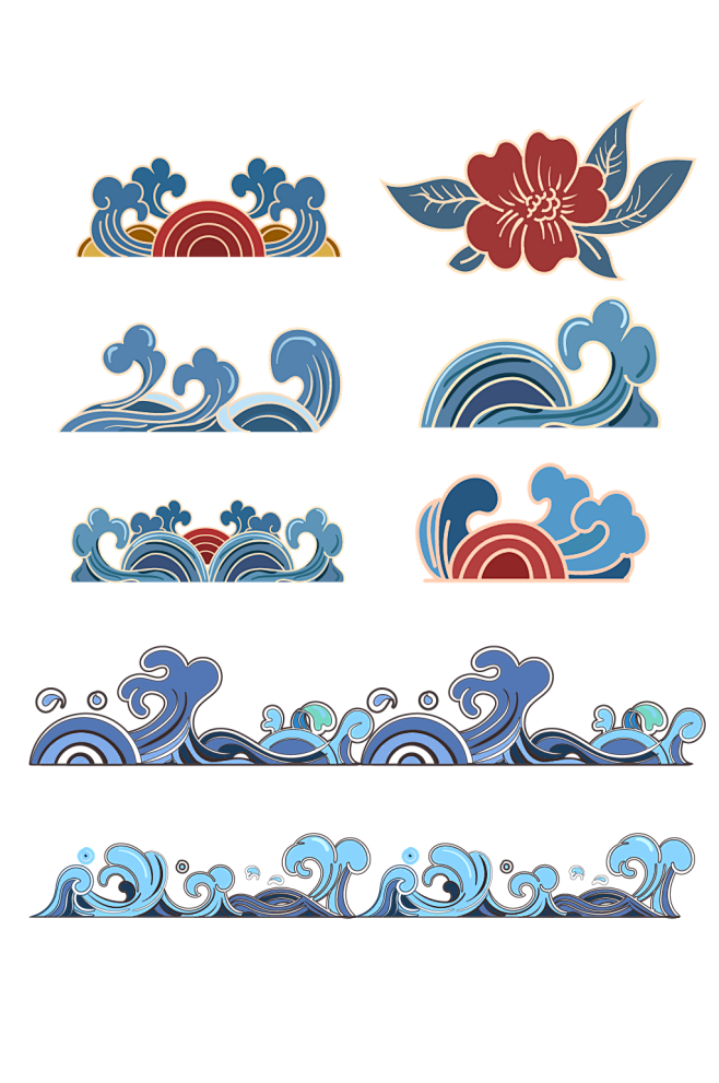 中国风国茶廒祥云纹花朵浪花纹图案