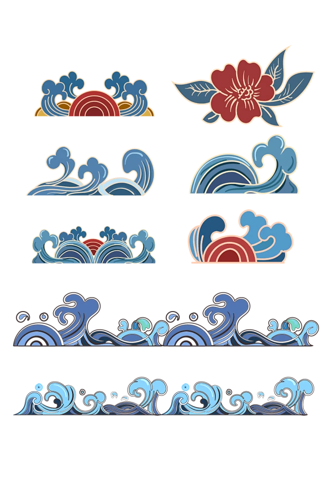 中国风国茶廒祥云纹花朵浪花纹图案-花瓣网
