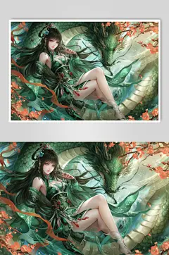 AI数字艺术绿色龙年端午节插画-众图网