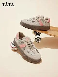 Tata他她复古厚底德训鞋女休闲加绒板鞋2024春季新款DWCR1AM4-tmall.com天猫