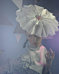 Paper Couture - origami fashion, headpiece with 3D construction - wearable art; sculptural paper hat; alternative materials