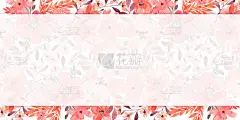 一个画框，上面画着桃红色的花朵，背景是白色的。水平横幅为漂亮的名片，贴纸，价格标签，广告，邀请。文本
