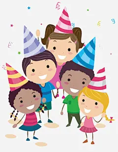 生日场景高清素材 伙伴 开心 手绘 条纹 生日 礼花 麻花辫 免抠png 设计图片 免费下载