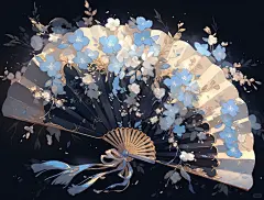 折扇｜古风扇子配饰设计插画素材-midjourney