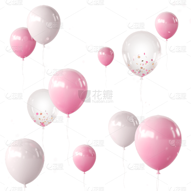 漂浮的粉色气球3D情人节节日元素