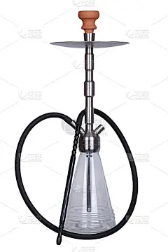 水烟:银色的长玻璃和黑色的软管