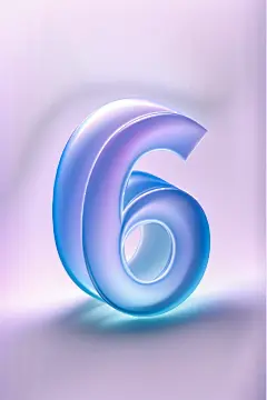 3D渐变酸性透明玻璃数字6元素