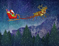 夜色星空 森林奇景 空中麋鹿 圣诞老人 圣诞插图插画设计PSD tid317t000044