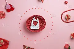 作文，为情人节和所有的情人设置的项目。放置文本，顶部视图。平躺