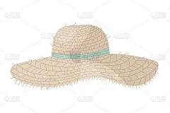 手绘草帽与丝带孤立的白色背景。矢量插图的夏季帽。元素的海滩服装。