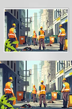 AI数字艺术劳动节清洁工环卫工人插画