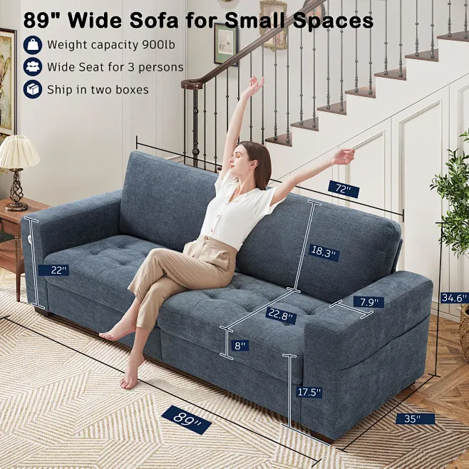 Amazon.com: Hanherry 89" Sofa for Living Room, Modern Comfy Couch with ...