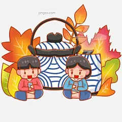 秋季养生贴秋膘手绘图片大小2000x2000px 图片尺寸1.13 MB 来自PNG搜索网 pngss.com 免费免扣png素材下载！茶杯#茶壶#凋零#枫叶#寒冷#喝茶#红叶#卡通#卡通手绘#可爱#落叶#萌#秋季#