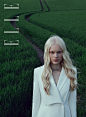 magazine Elle Magazine blue field fashion photography fashion retouch horse blonde model fashion editorial Horse Photoshoot