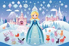 冰雪世界小雪女孩花式赏雪插画
