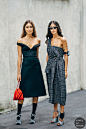 Paris SS 2020 Street Style: Gilda Ambrosio and Giorgia Tordini : Gilda Ambrosio and Giorgia Tordini before the Prada fashion show.