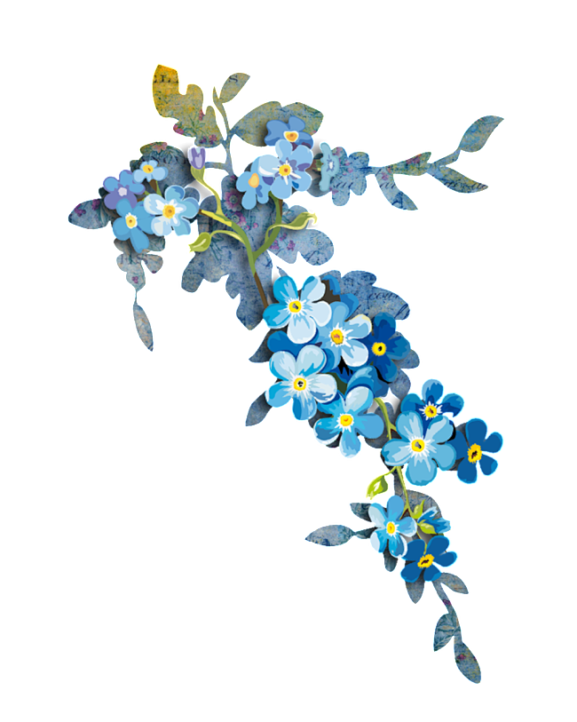水墨花卉透明装饰素材