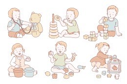 可爱宝宝温馨家庭日常生活淡彩手绘人物插画...