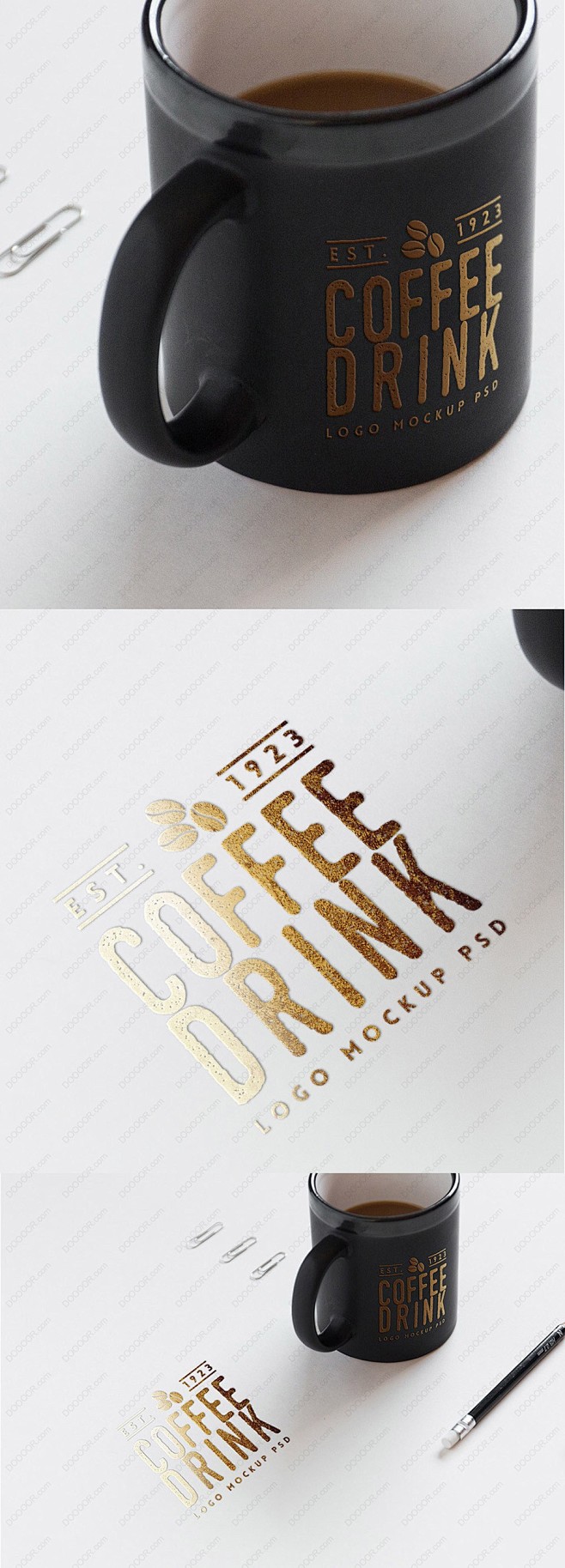 品牌咖啡金粉烫印LOGO样机智能贴图PS...