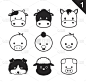 Flat Animal Faces单色Icon Cartoon Vector Set 1(农场动物)