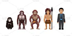 进化灵长类商人站立卡通矢量插图集