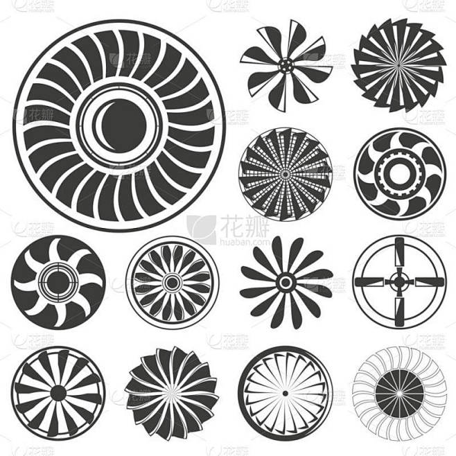 涡轮图标集的矢量插图