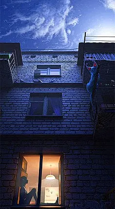 插画 夜景 夜景 游戏 场景图 充满生活趣味…