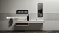 Bemade - the minimalist and modern design bathroom furniture system : Bemade modular bathroom system wall-mounted or floor-standing modern minimalist bathroom cabinet, aluminum doors, with wall units and columns in wood essence or matt or glossy lacquer. 