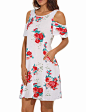 Uniboutique Women's Summer Short Sleeve Cold Shoulder Tunic Tops Swing Dress with Pockets at Amazon Women’s Clothing store: