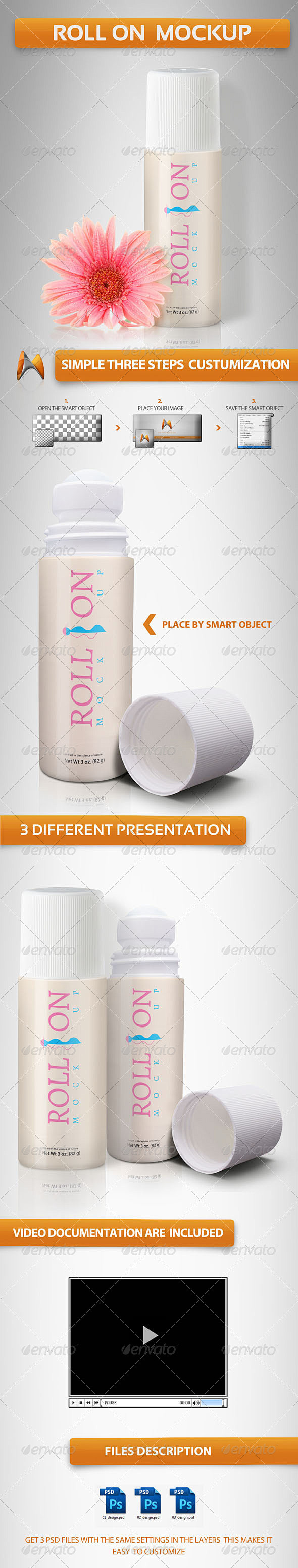 Roll on Mockup 化妆品瓶子...