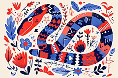 扁平风蛇年生态清新插画