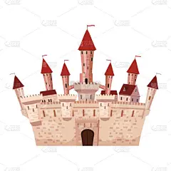 公主城堡是中世纪欧洲一个童话建筑，居住。矢量，插图，卡通风格，隔离.