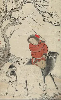 罗聘——《牧羊图》欣赏  |  
清|罗聘(1733-1799)，&quot;扬州八怪&quot;之一。字遯夫，号两峰，又号衣云、花之寺僧、金牛山人、师莲老人等。祖籍安徽歙县，后迁扬州。为金农入室弟子，人物、佛像、山水、花果、梅、兰、竹等，无所不工，笔调奇创，超逸不群，别具一格。妻方婉仪，字白莲，亦擅画梅兰竹石，并工于诗。子允绍、允缵，均善画梅，人称&quot;罗家梅派&quot;。