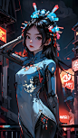 stable diffusion绘画:国潮赛博朋克小萝莉