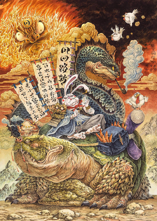 85后画家侯亚楠老师的中国古风动物手绘，...