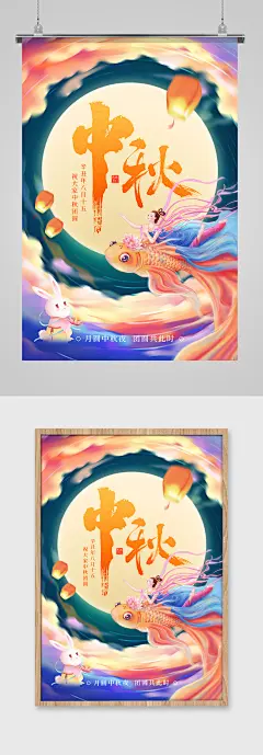 简约插画嫦娥奔月中秋海报-众图网