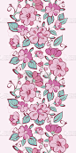 矢量粉蓝色和服花垂直边界无缝图案背景