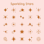 Sparkling stars vector icon set in flat brown style