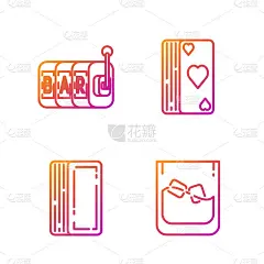 Set line Glass of whiskey and ice cubes, Deck of p