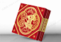 春节新年红金色正方礼盒设计
