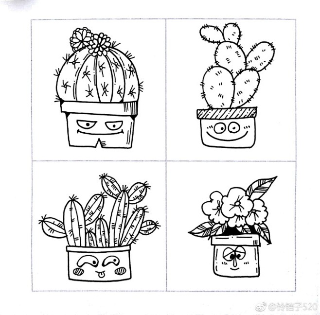 黑白简笔画——太阳、月亮和鱼儿。作者：铃...