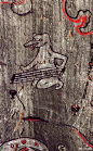                                                                                                         东汉 西王母宴乐图
描绘昆仑山西王母以及神兽乐舞场面。画面左侧五座山峰即为昆仑，山巅伸出三个蘑菇形图案，可能就是记载中的昆仑山巅：“县圃”。《楚辞·天问》中有注: “昆仑，……其巅曰县圃，乃上通于天也。”县圃最高处端坐的，即是西王母。右侧一仙女，正伸手接物。仙女右边，是一递物的跪坐羽 ​​​​...展